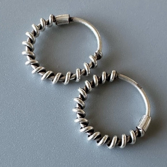 Sterling Silver Twist Bali Hoop Earrings 12mm - Picture 4 of 8